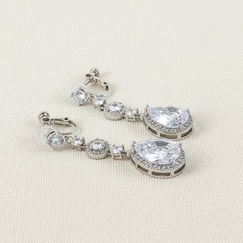 Wedding Bridal Bridesmaids Clip-on Statement Cubic Earrings