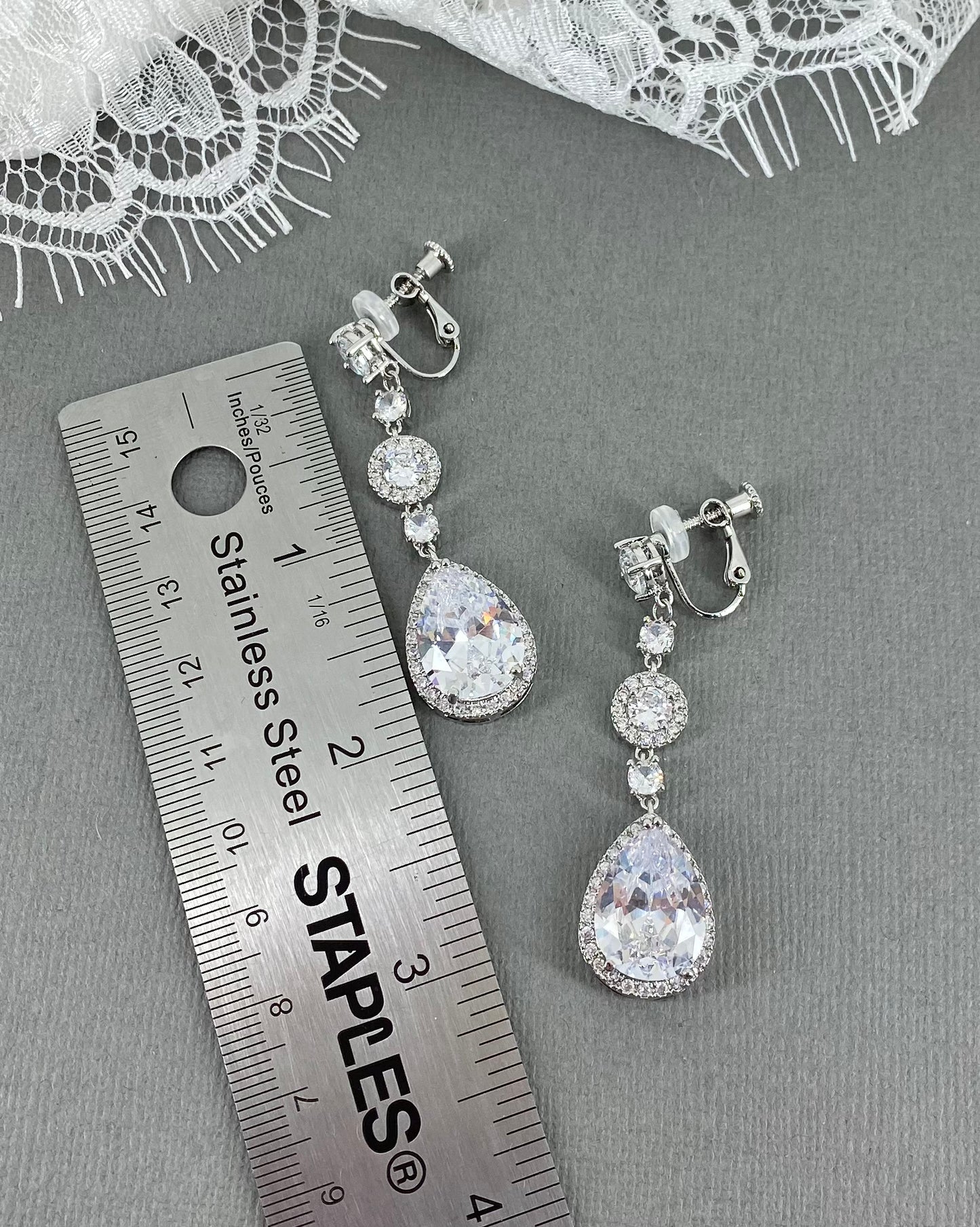 Wedding Bridal Bridesmaids Clip-on Statement Cubic Earrings