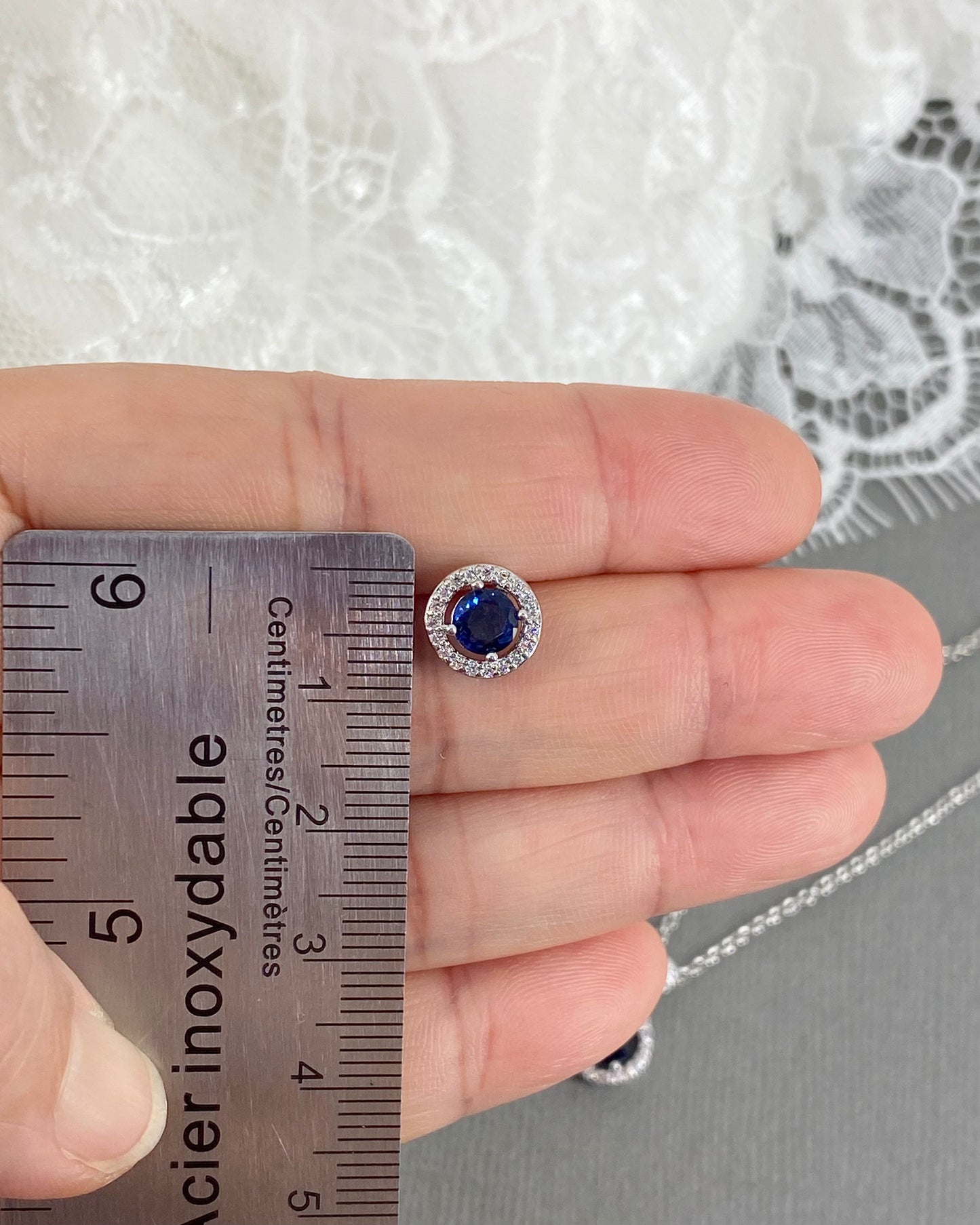 Wedding Bridal 2pcs CZ Small Circle Something Blue Necklace and Earrings Set