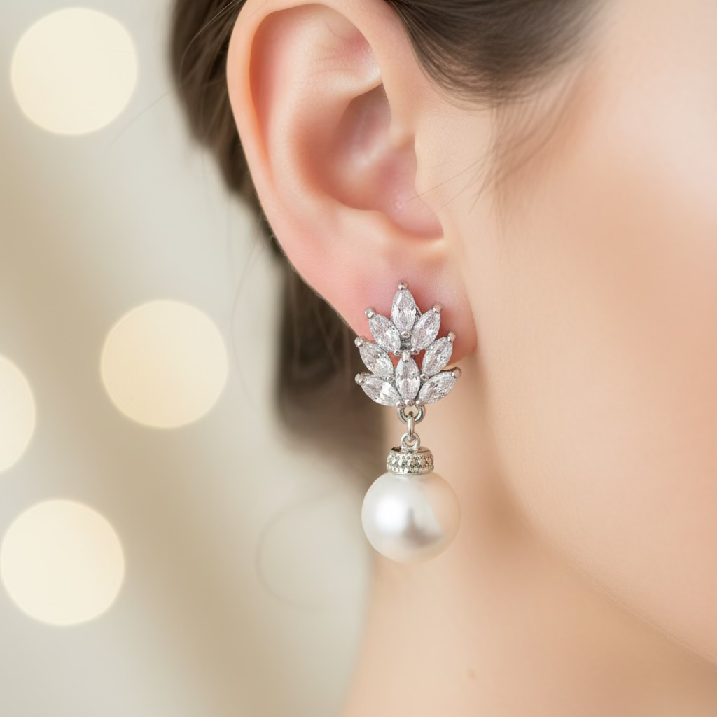 Wedding Bridal Marquise Pearl Dangle Clip-on Earrings