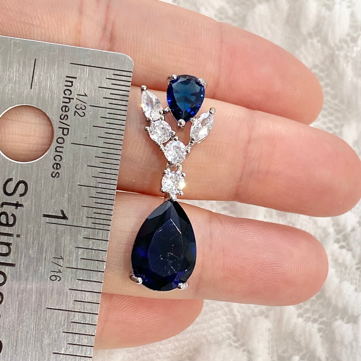 Wedding Bridal Something Blue CZ Floral Earrings