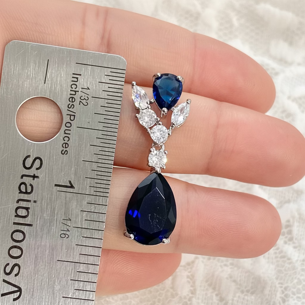 Wedding Bridal Something Blue CZ Floral Earrings