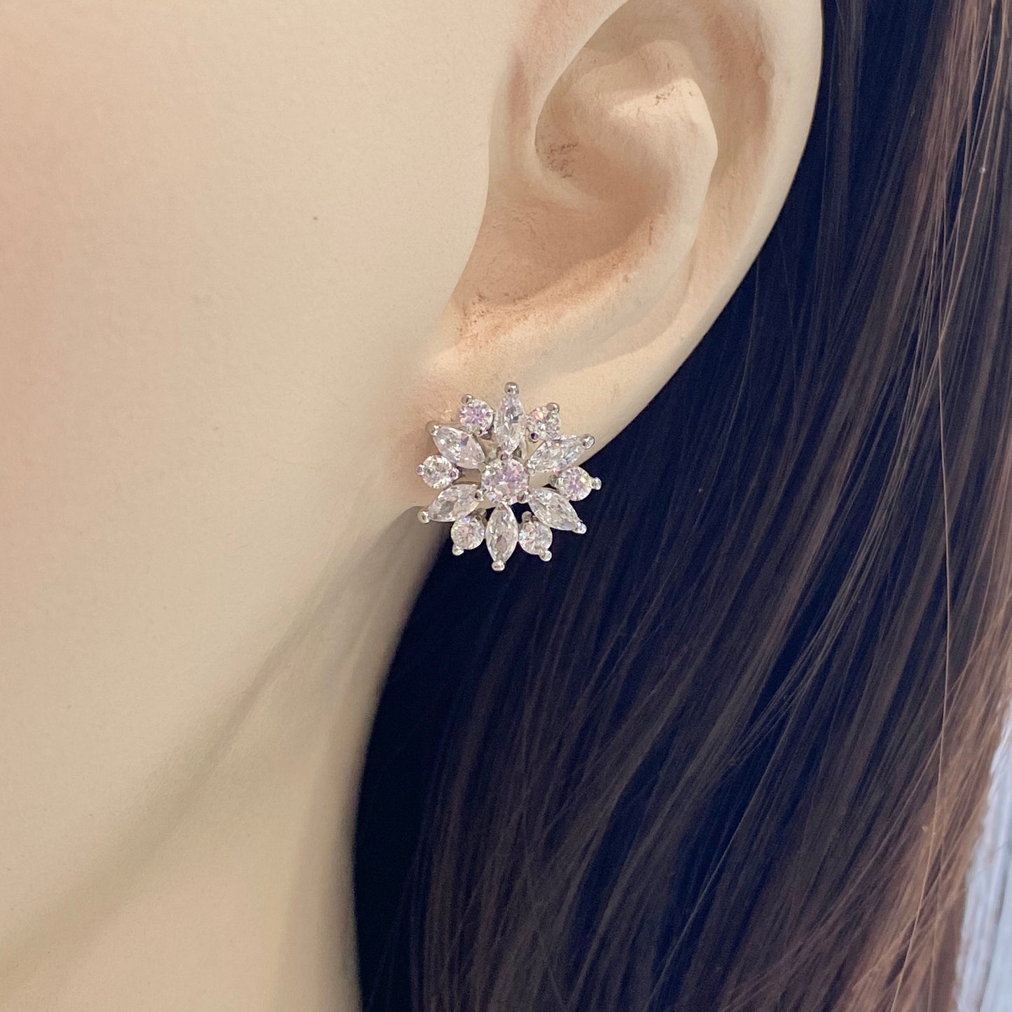 Kaelee CZ Classic Flower Stud Earrings