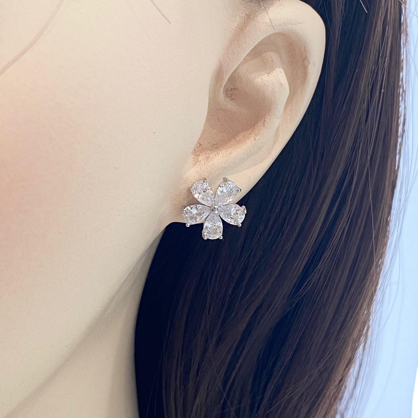 Wedding Bridal CZ Small Flower Stud Earrings