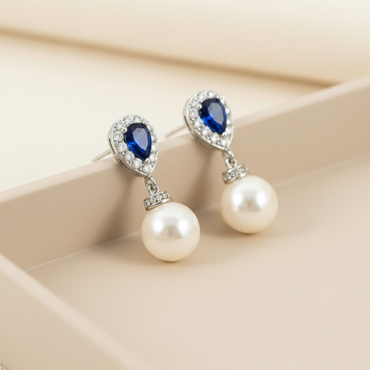 Sadie Something Blue - Boucles d'oreilles pendantes avec perles de 10 mm