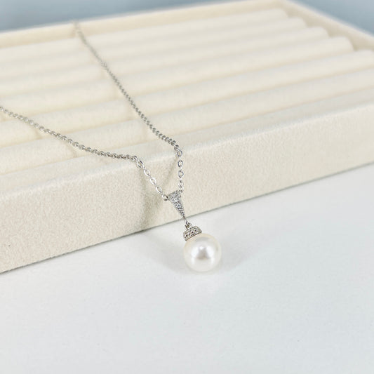 Simple Austrian White Crystal Pearl Wedding Bridal Necklace