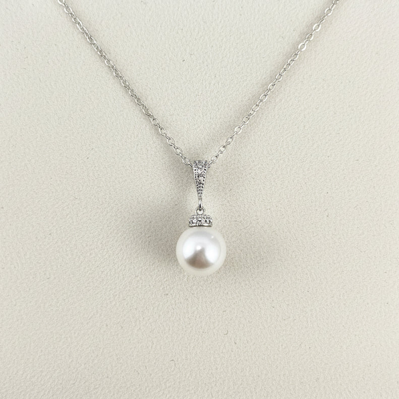 Simple Austrian White Crystal Pearl Wedding Bridal Necklace