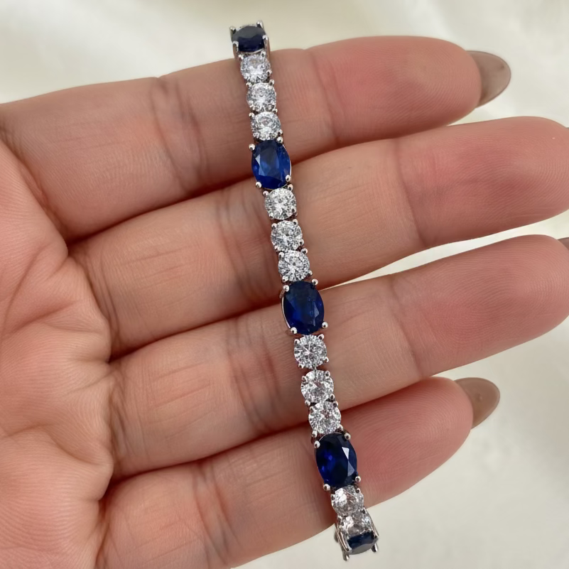 Wedding Bridal Cubic Sapphire Blue Adjustable Bracelet