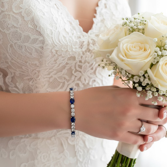 Wedding Bridal Cubic Sapphire Blue Adjustable Bracelet