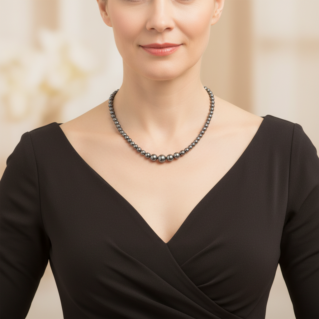 Dark Grey Pearl Gradual Necklace