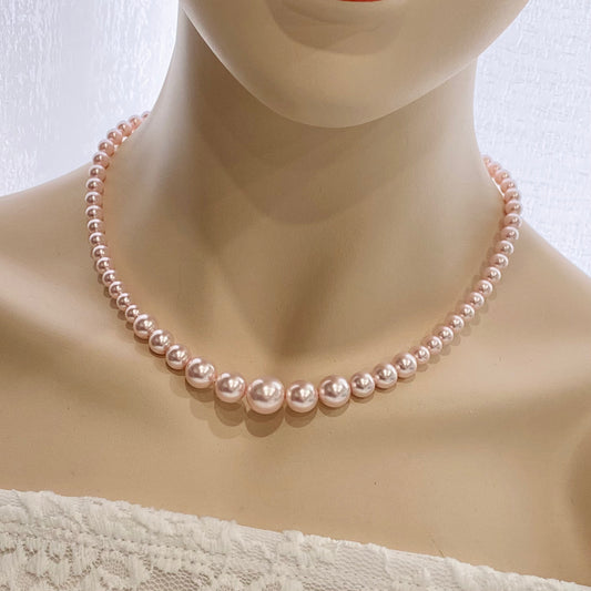 Wedding Bridal Rosaline Light Pink Crystal Austrian Pearl Gradual Necklace