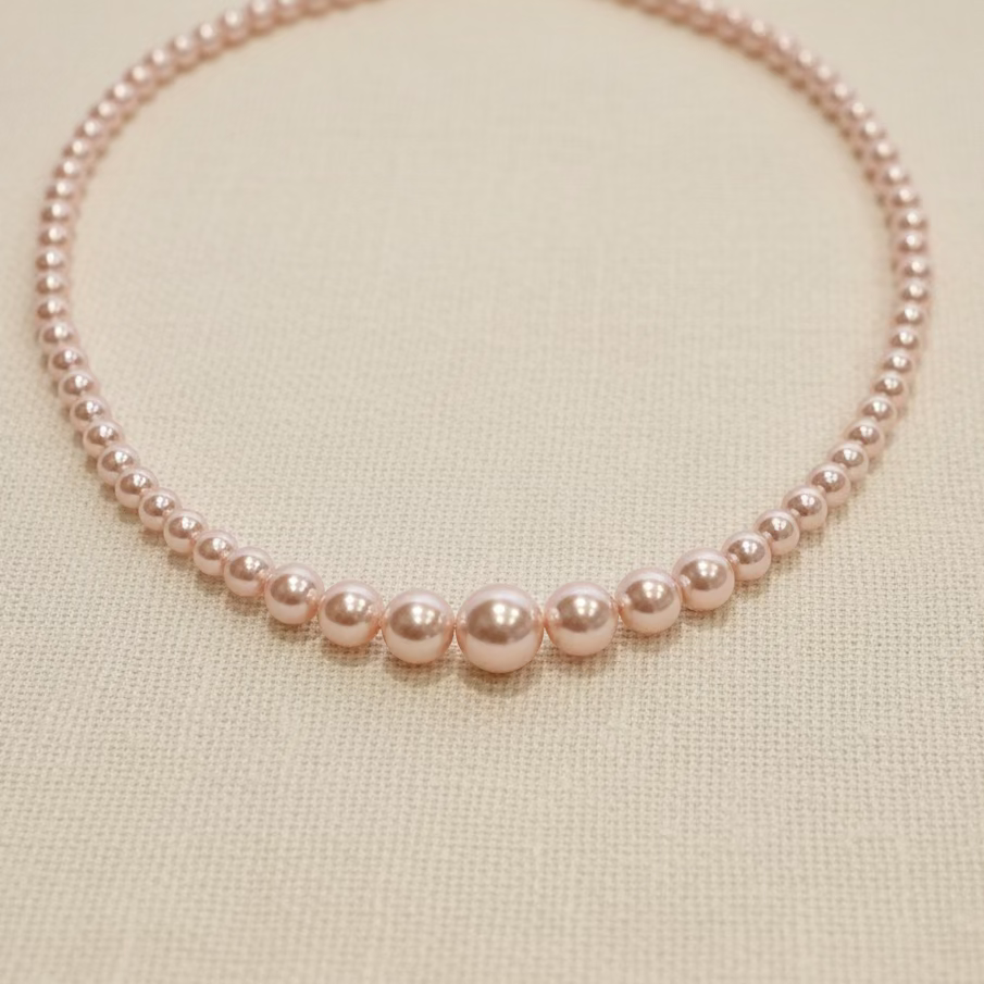 Wedding Bridal Rosaline Light Pink Crystal Austrian Pearl Gradual Necklace