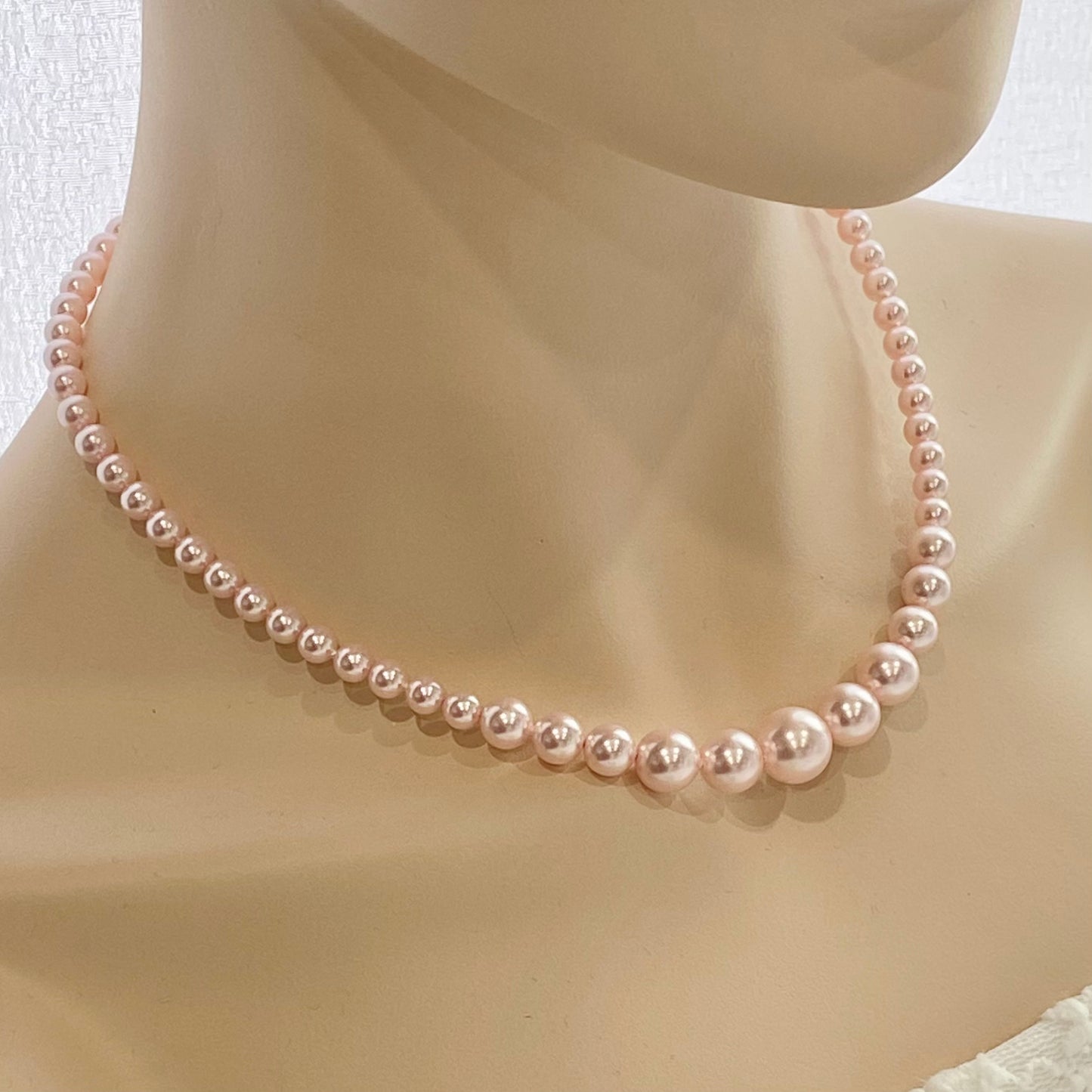 Wedding Bridal Rosaline Light Pink Crystal Austrian Pearl Gradual Necklace