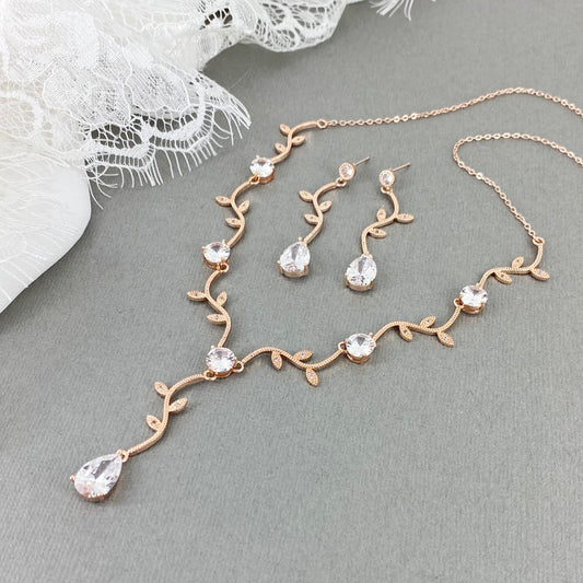 Lexi 2pcs CZ Floral Rose Gold Plated Necklace and Earrings Set