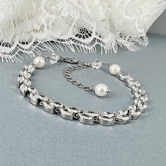 Wedding Bridal Cubic Floral Bracelet