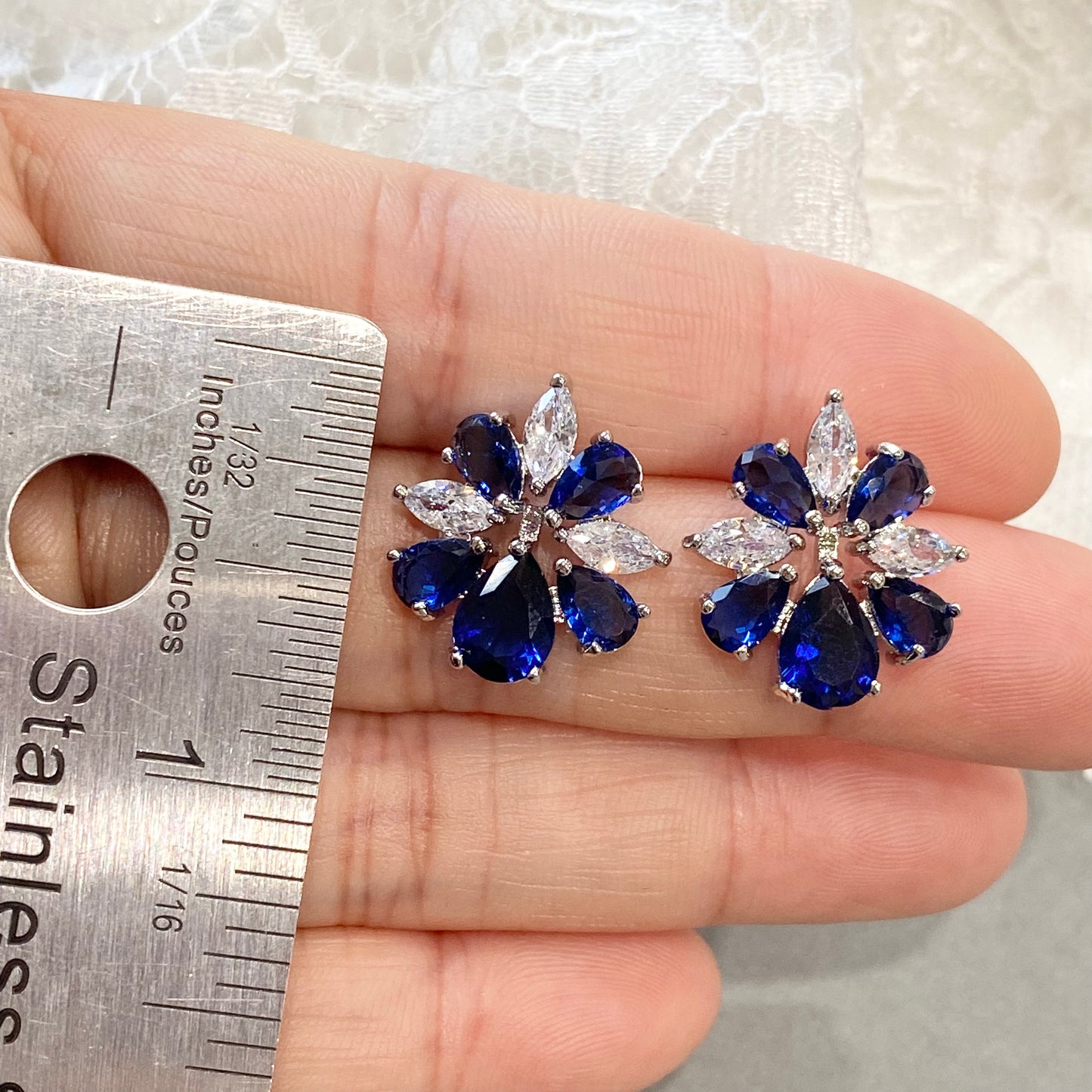 Shania Something Blue CZ Floral Earrings