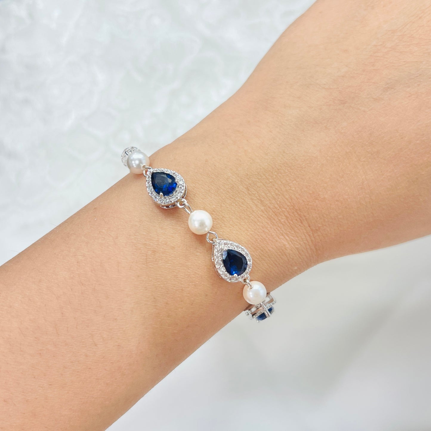 Wedding Bride Sapphire Crystal and Pearl Bracelet