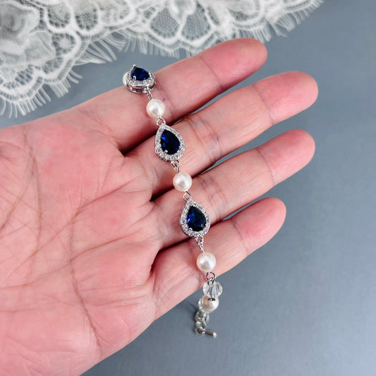 Wedding Bride Sapphire Crystal and Pearl Bracelet