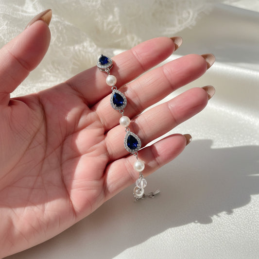 Bracelet réglable Caitlyn CZ feuille et perle