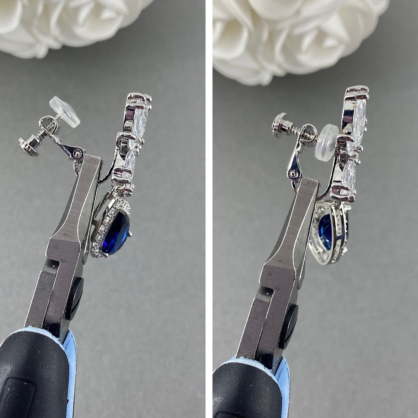 Wedding Bridal Something Blue CZ Floral Clip-on Earrings