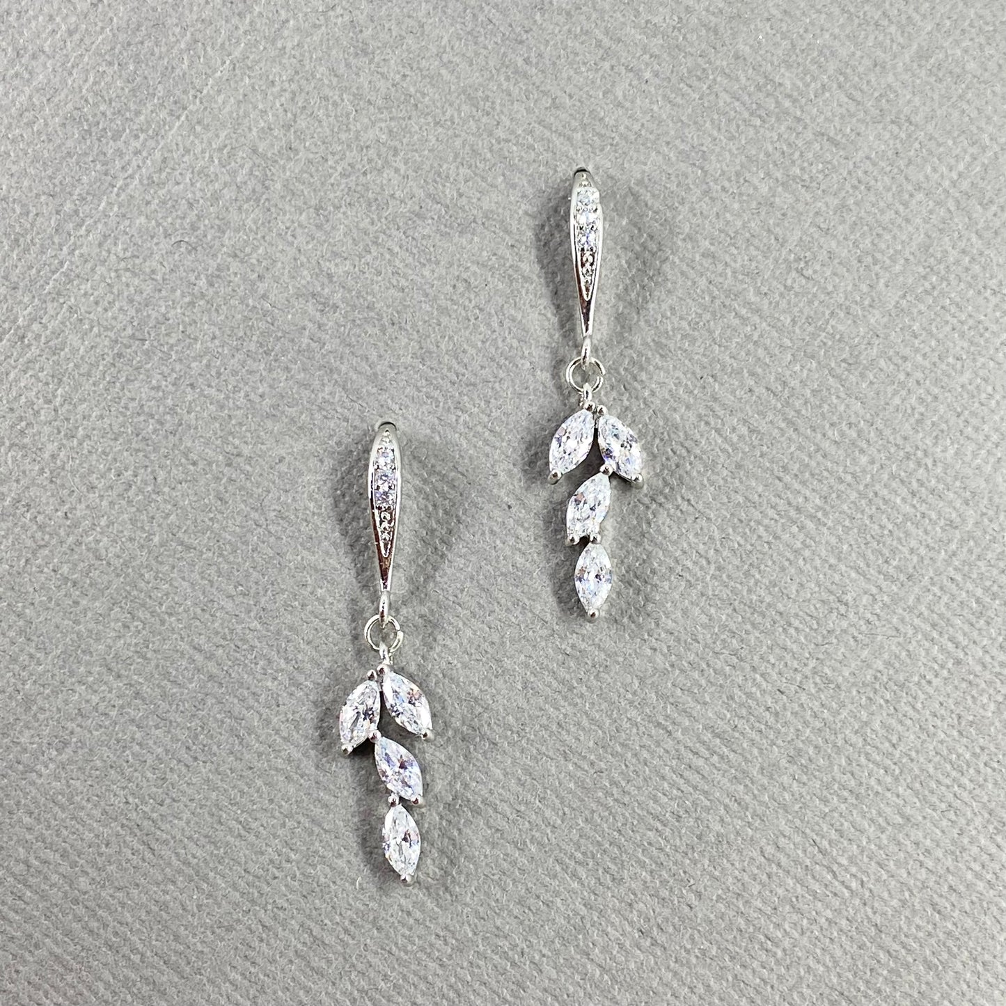 Wedding Bridal Cubic Small Leaf Dangle Earrings