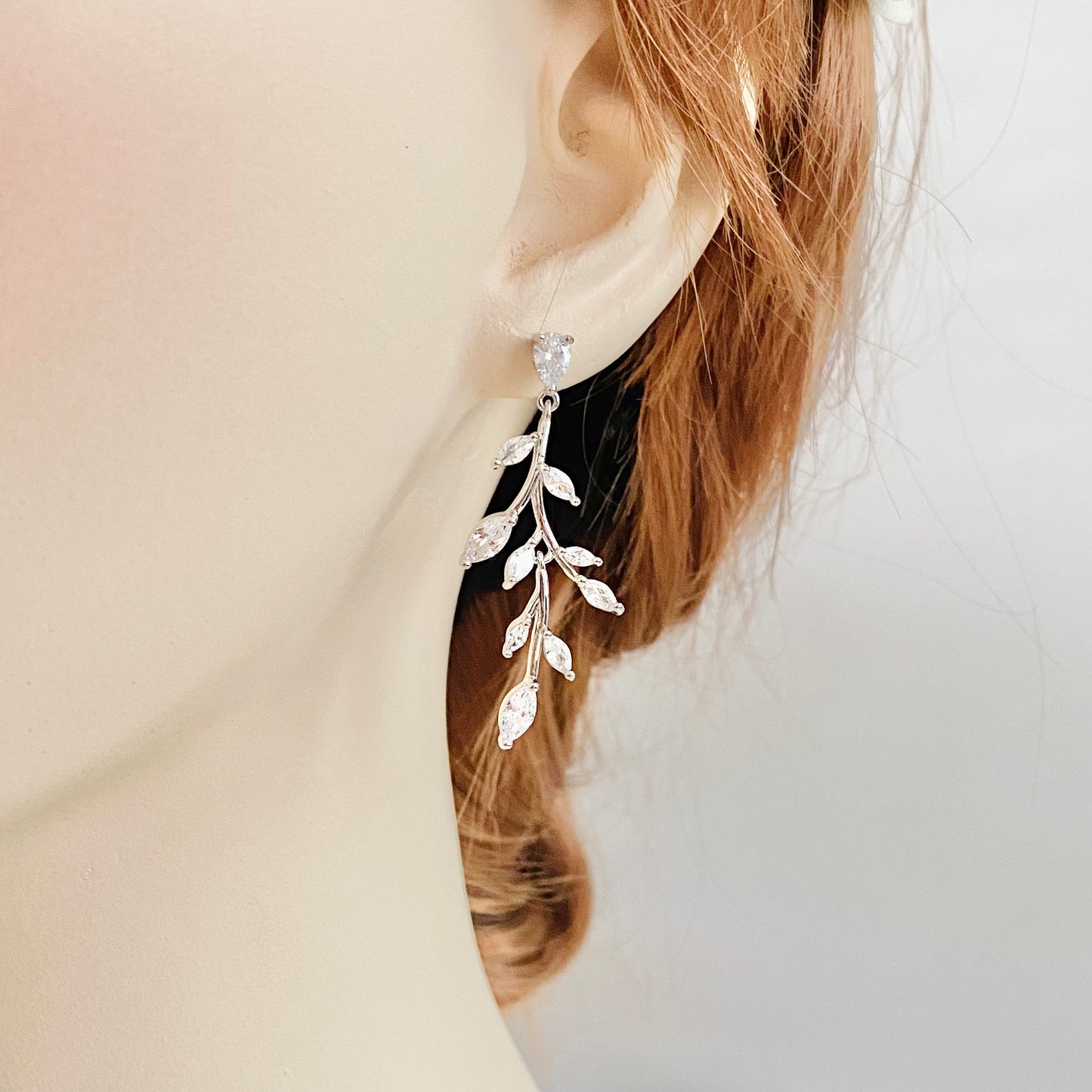 Wedding Bridal 2pcs CZ Leaf Style Necklace and Earrings Set