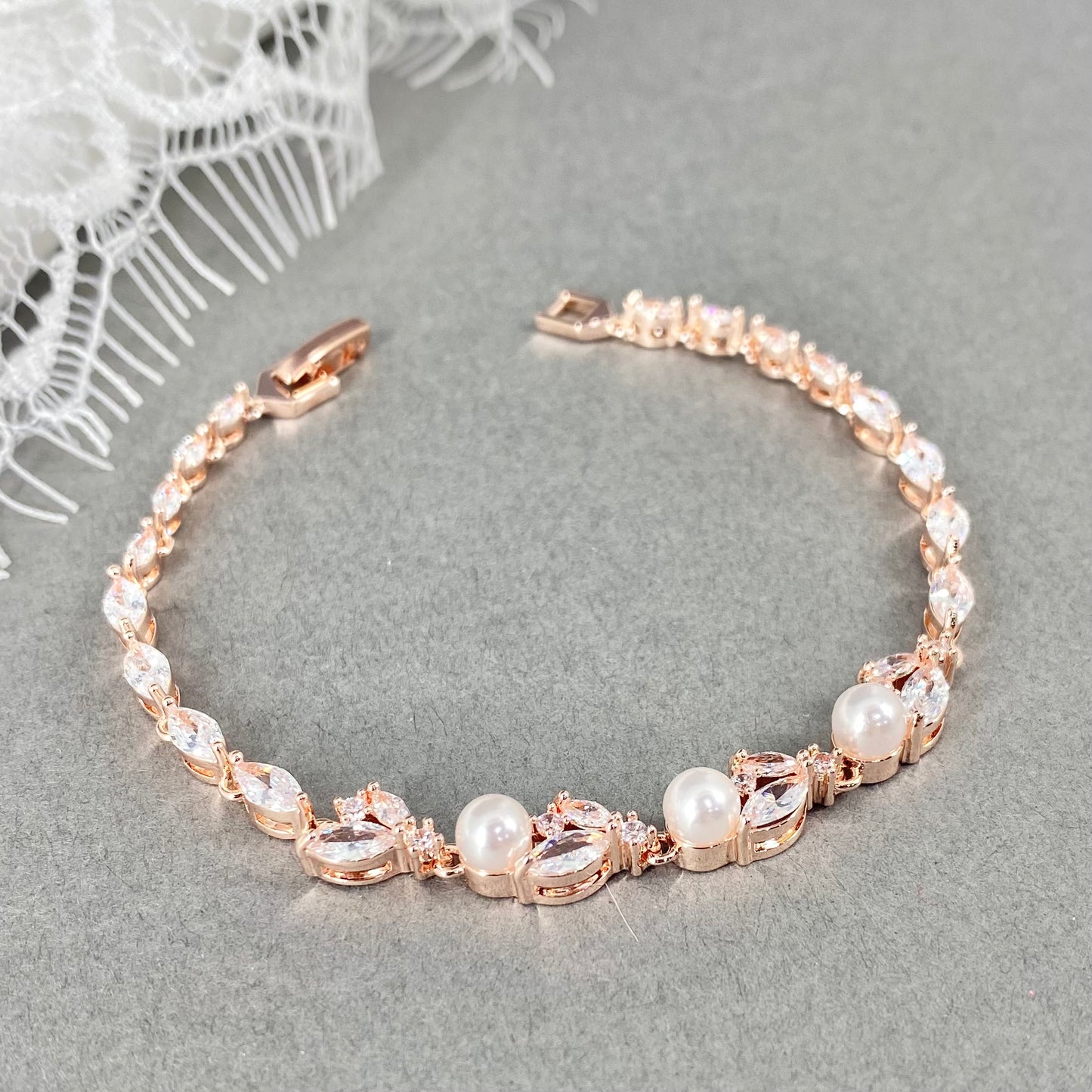 Cathy CZ Marquise and Pearl Tennis Bracelet