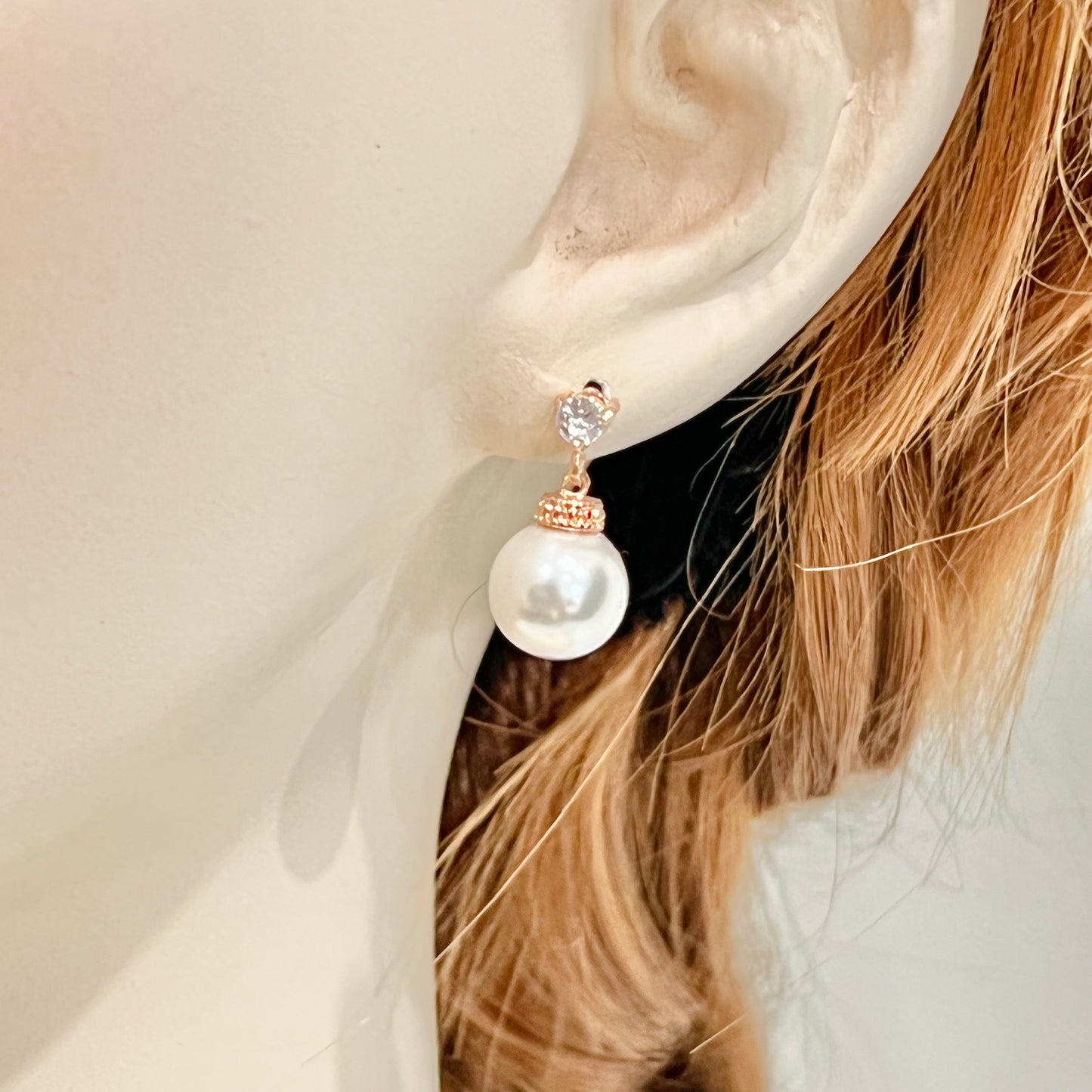 Acadia CZ Rose Gold 10mm Pearl Drop Earrings