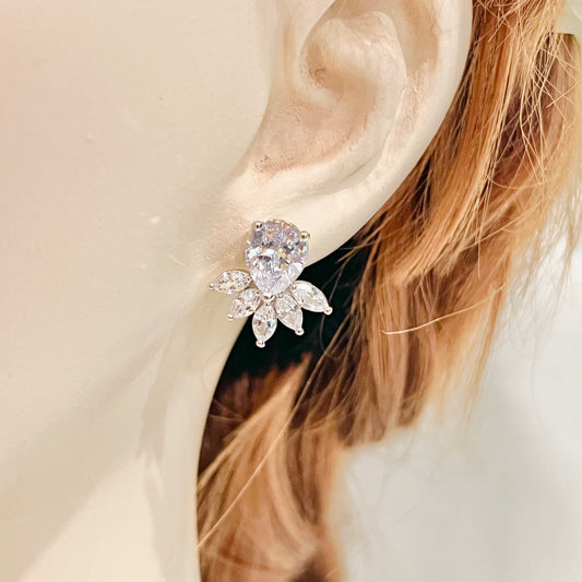 Wedding Bridal Cubic Flower Stud Earrings