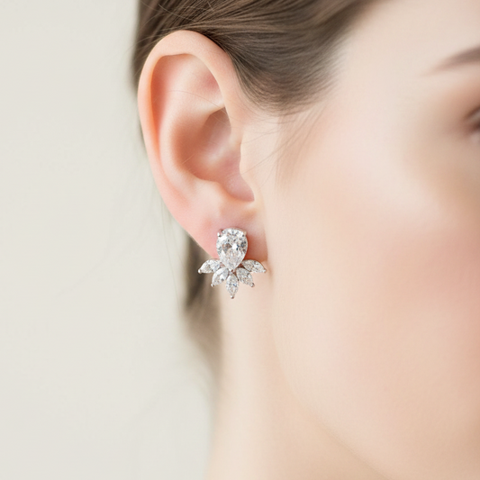 Wedding Bridal Cubic Flower Stud Earrings