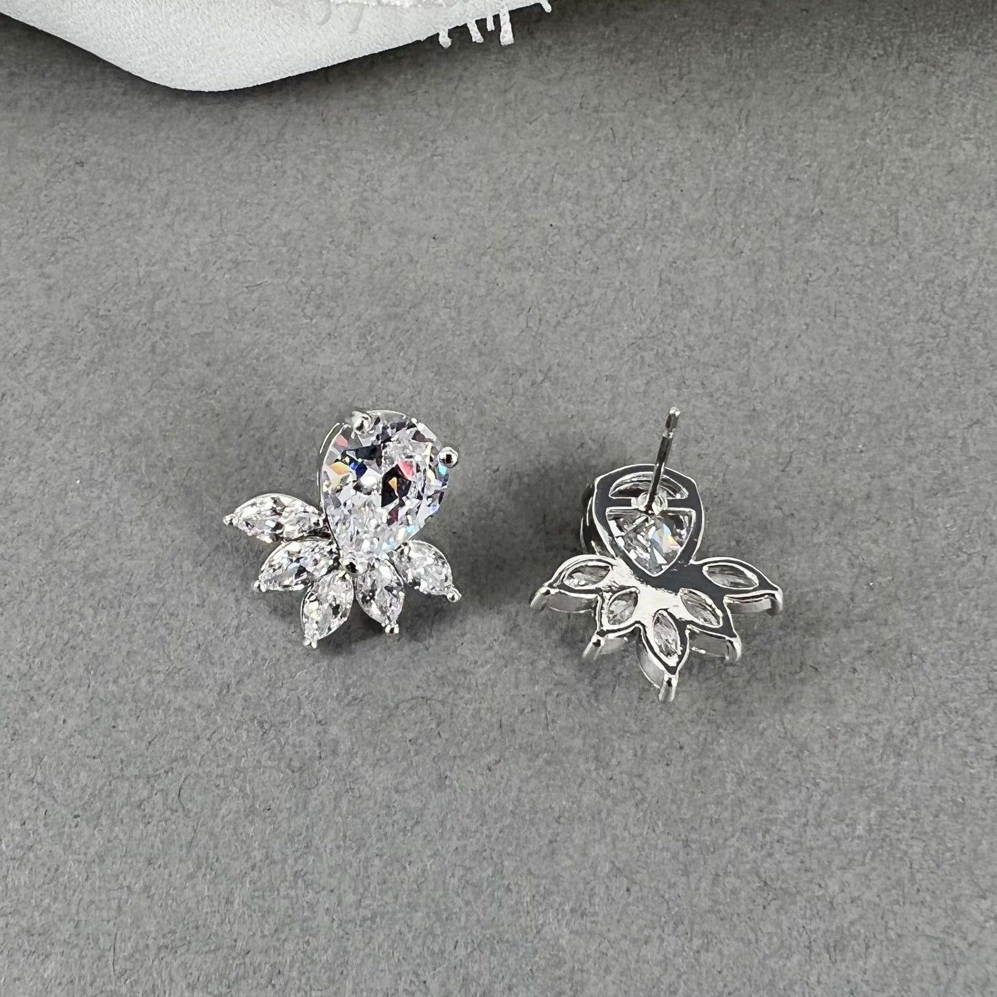 Wedding Bridal Cubic Flower Stud Earrings