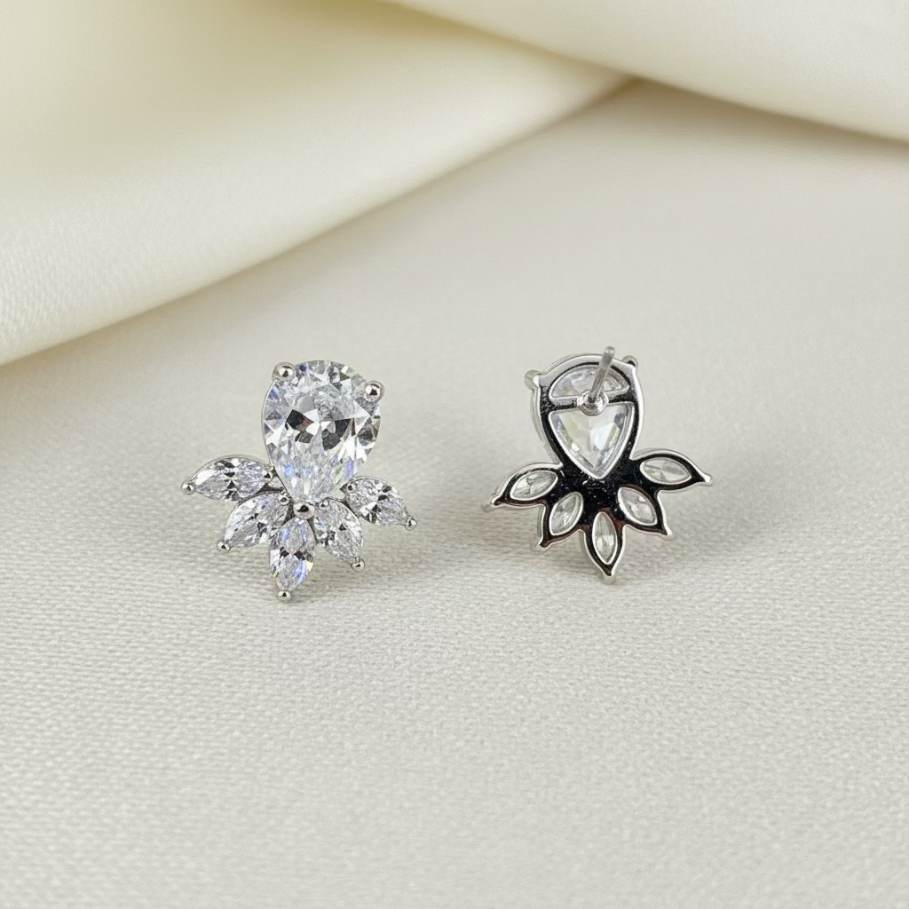Wedding Bridal Cubic Flower Stud Earrings