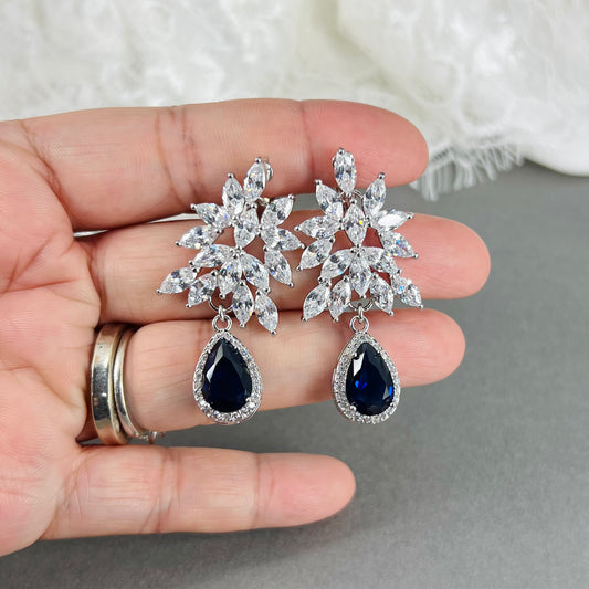 Wedding Bridal Something Blue CZ Teardrop Clip-on Earrings