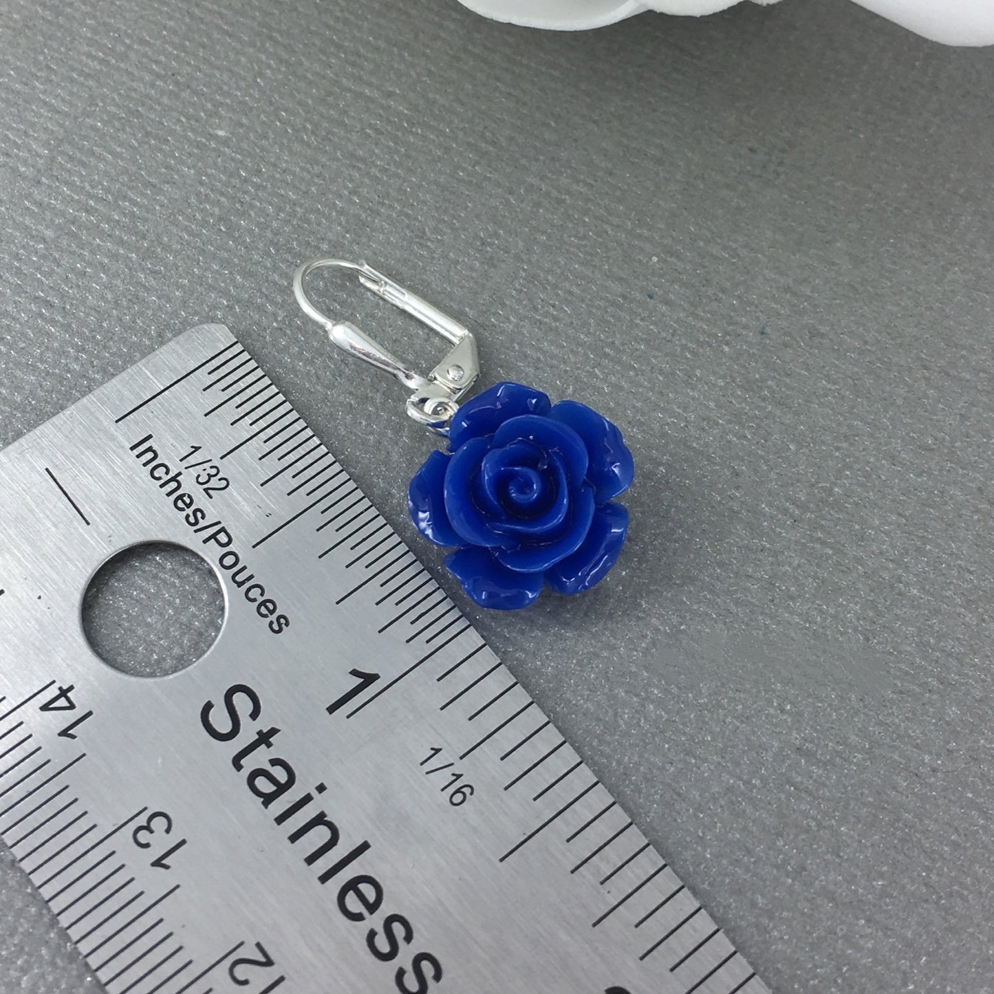 Royal Blue Rose Flower Dangle Drop Earrings