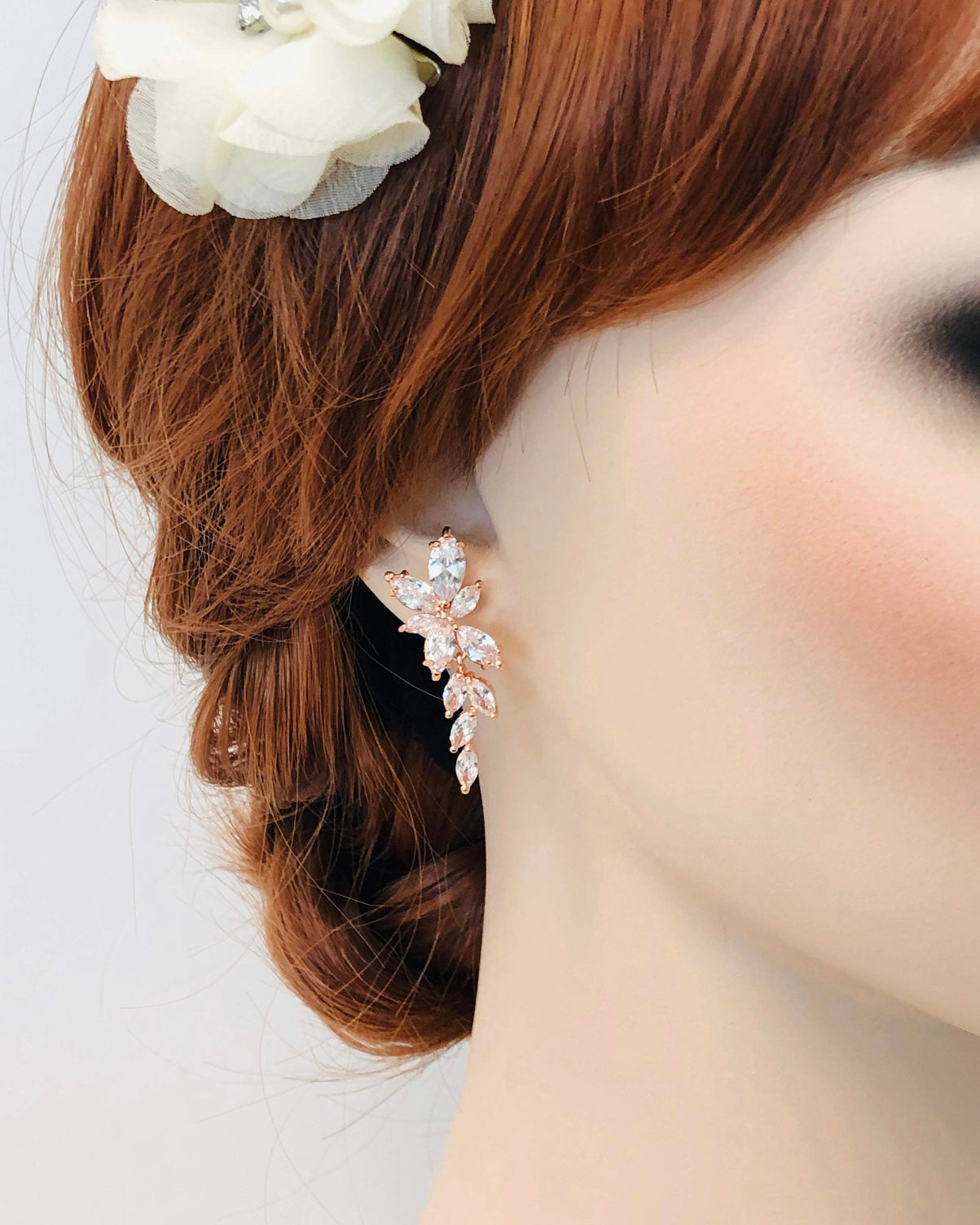 Wedding Bridal Floral 3pcs Rose Gold Plated CZ Jewelry Set