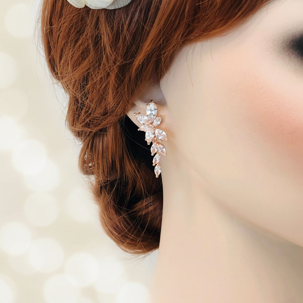 Wedding Bridal Floral 3pcs Rose Gold Plated CZ Jewelry Set