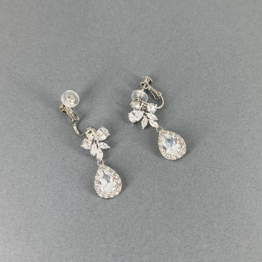 Wedding Bridal CZ Marquise Floral and Teardrop Clip-on Earrings