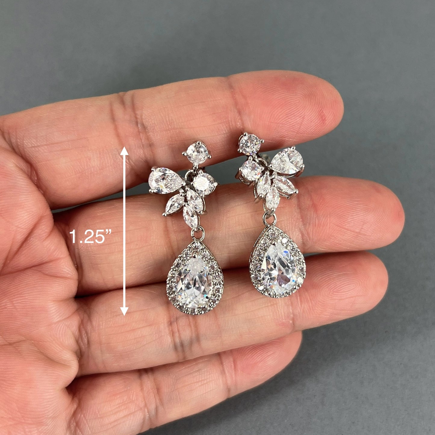 Wedding Bridal CZ Marquise Floral and Teardrop Clip-on Earrings