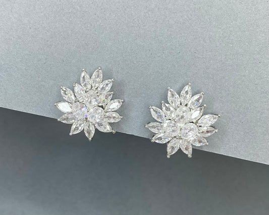 Wedding Bridal Bridesmaids Flower Clip-on Cubic Earrings