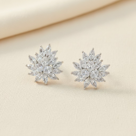 Wedding Bridal Bridesmaids Flower Clip-on Cubic Earrings