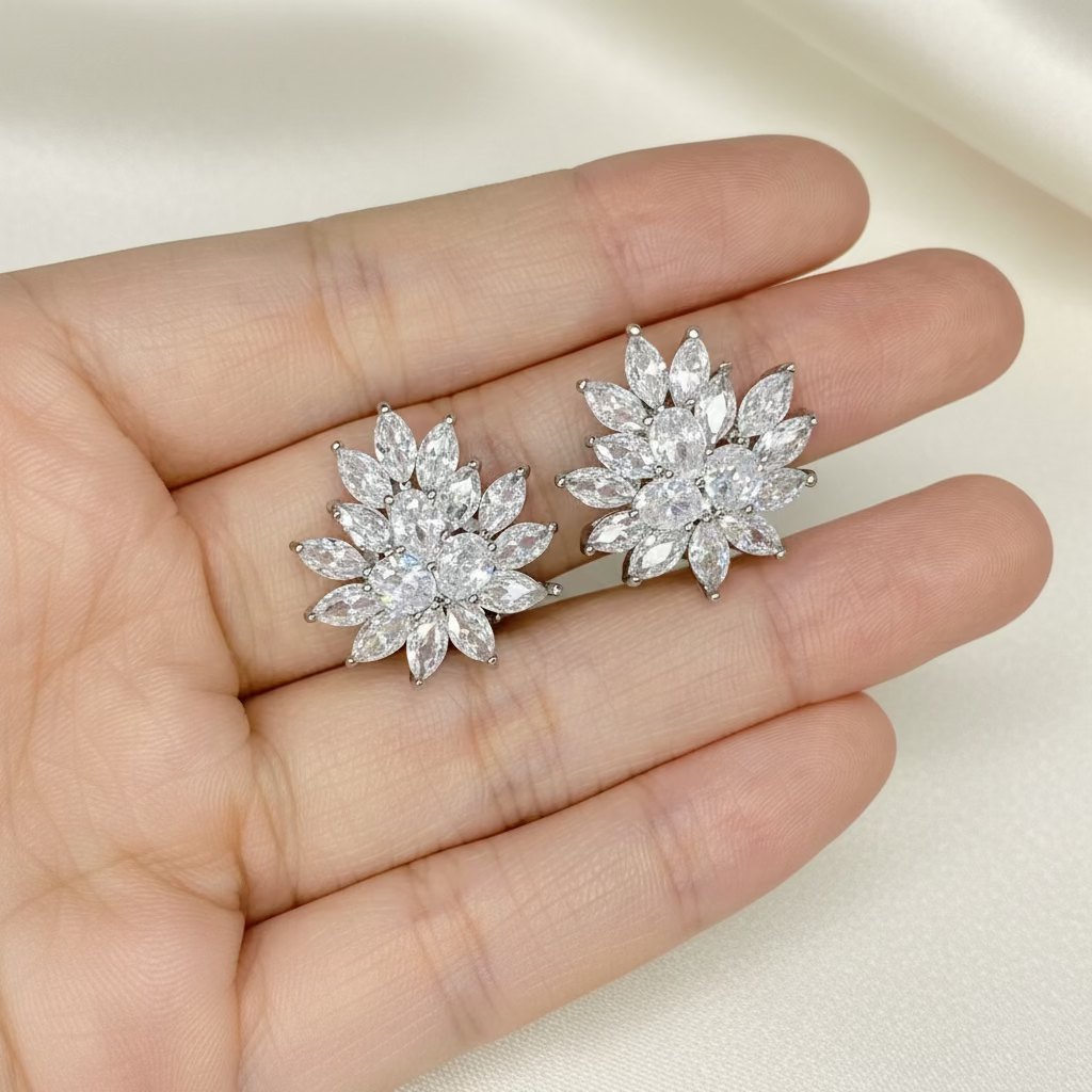 Wedding Bridal Bridesmaids Flower Clip-on Cubic Earrings