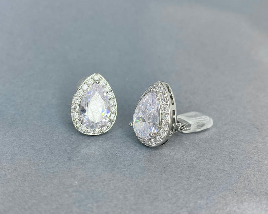 Wedding Bridesmaids Teardrop Clip-on CZ Earrings