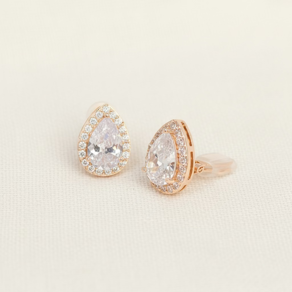 CZ Teardrop Crystal Clip on Earrings