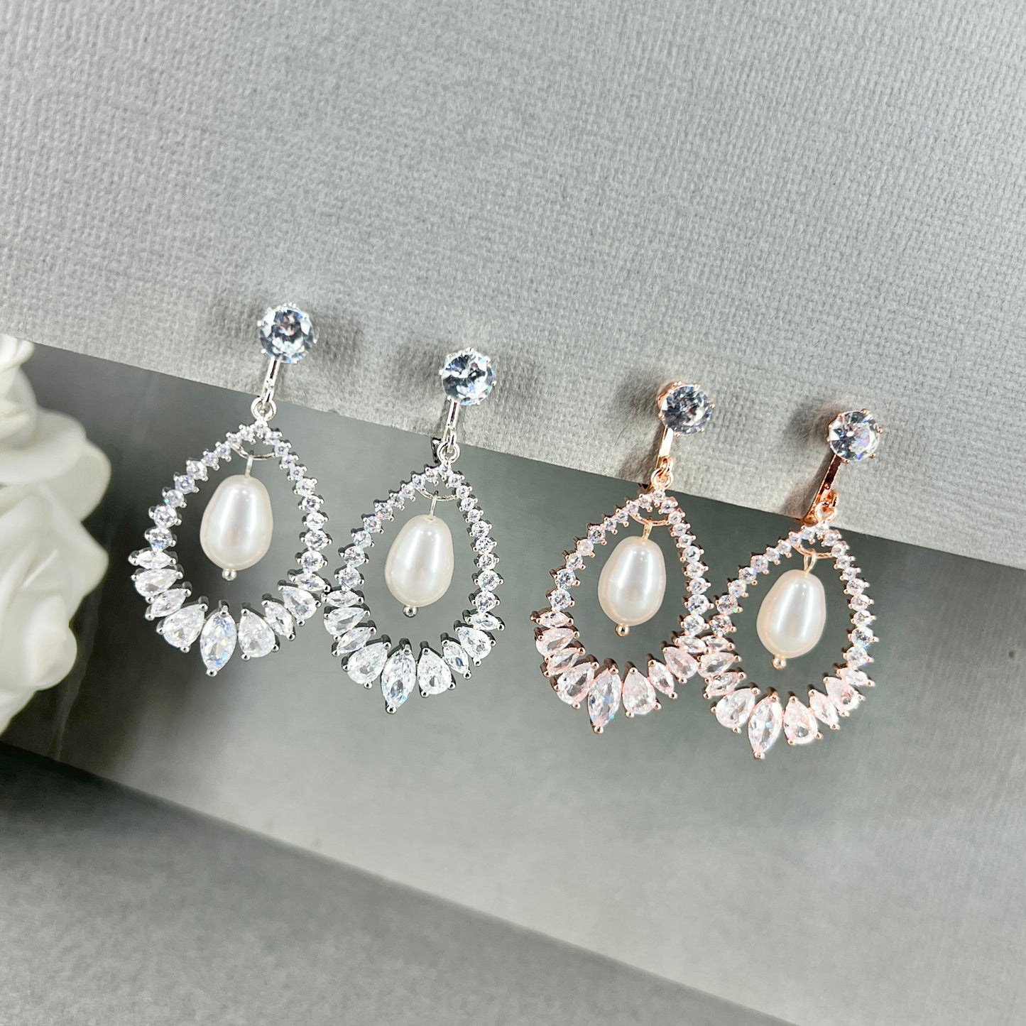 Madix CZ Oval and Pearl Clip-on Earrings