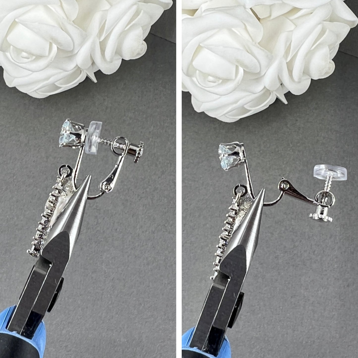 Wedding Bridal CZ Oval and Pearl Clip-on Earrings