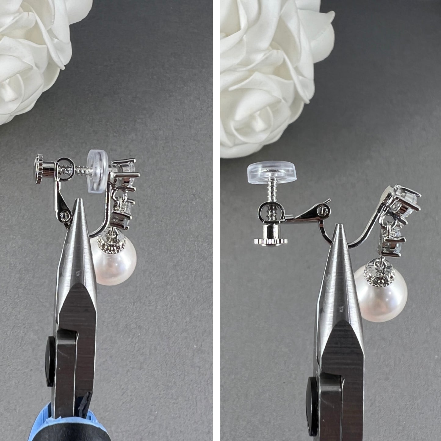 Wedding Bridal 10mm Pearl Dangle Clip-on Earrings