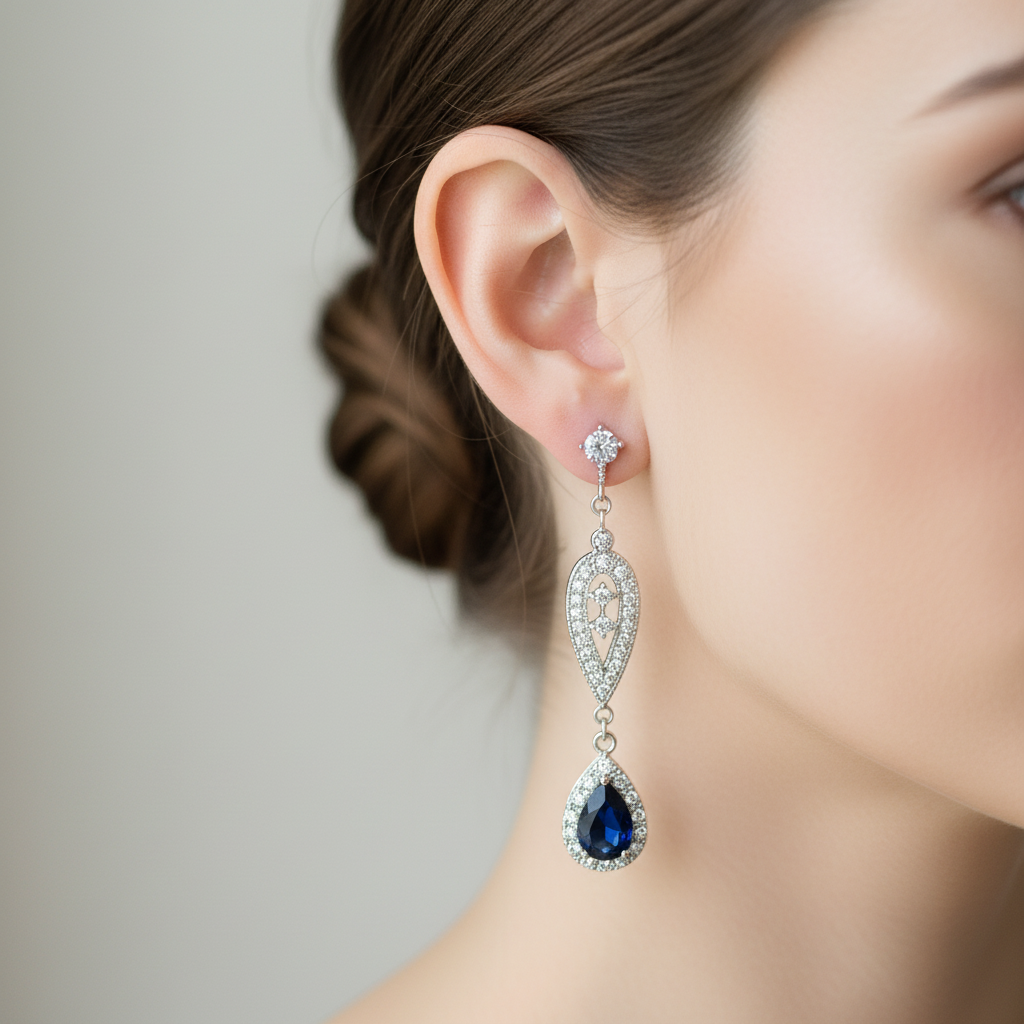 Wedding Bridal Vintage Style Something Blue Clip-on Earrings