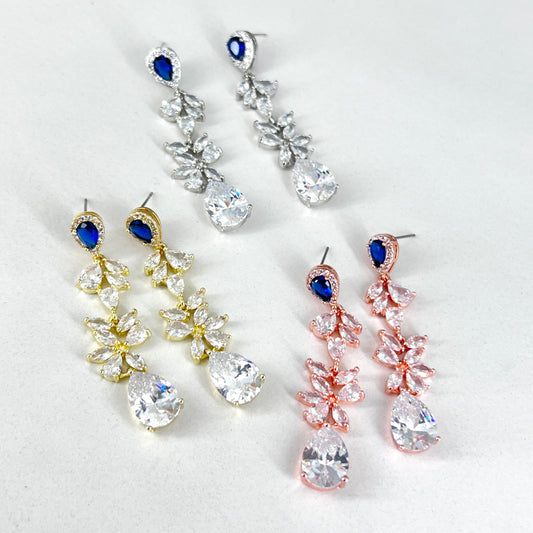 Wedding Marquise CZ Statement Sapphire Blue Earrings