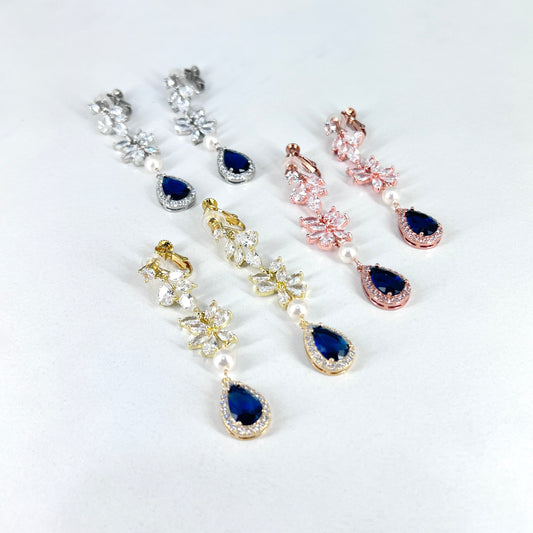Wedding Bridal Vintage-Inspired Marquise Sapphire Blue Clip on Earrings