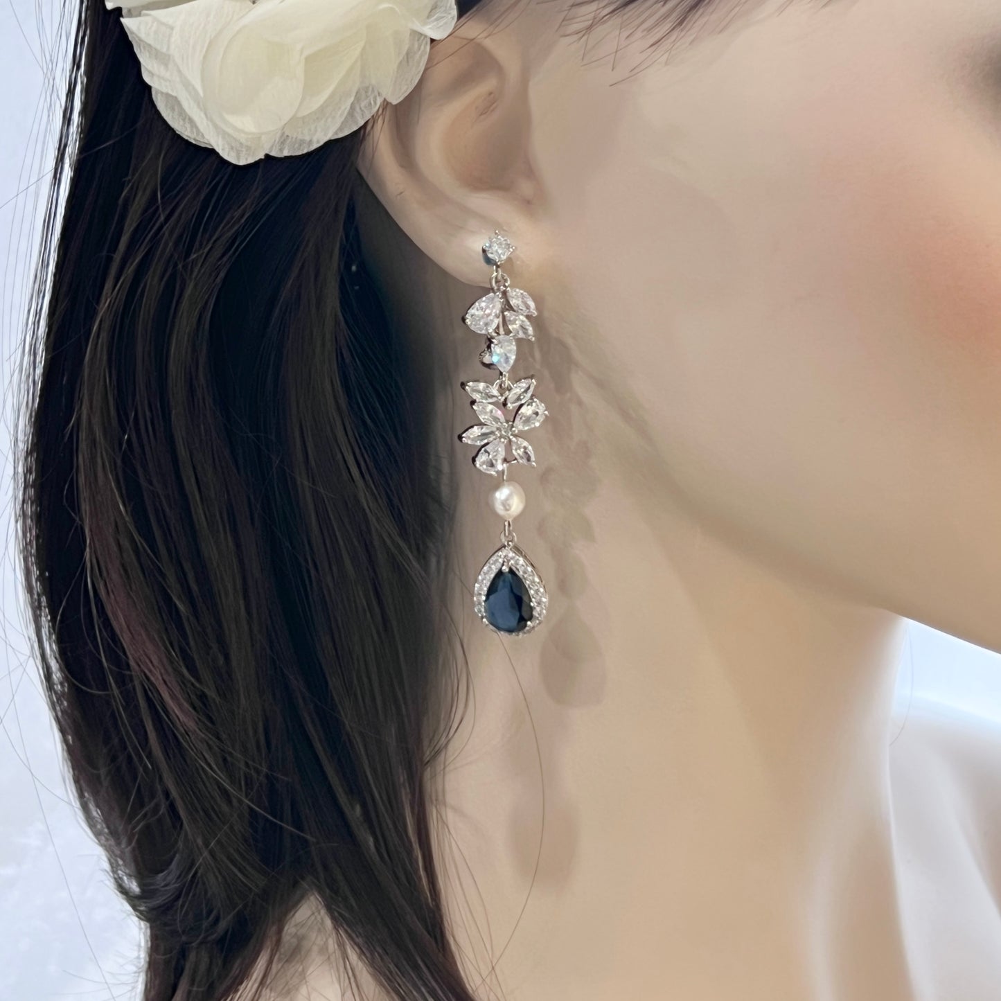 Wedding Bridal Vintage-Inspired Marquise Sapphire Blue Clip on Earrings